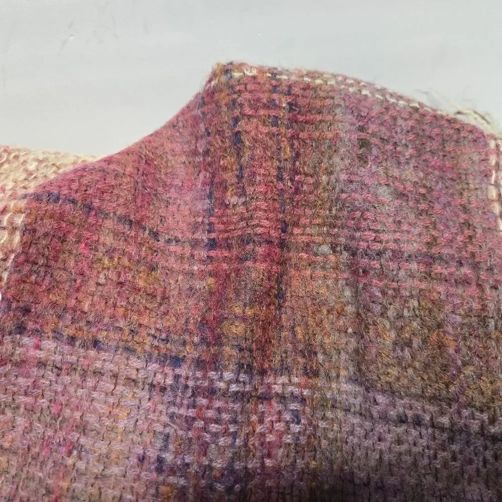 Vintage Avoca Handweavers Wool Fringed Plaid Throw Blanket Shawl Ireland Purple
